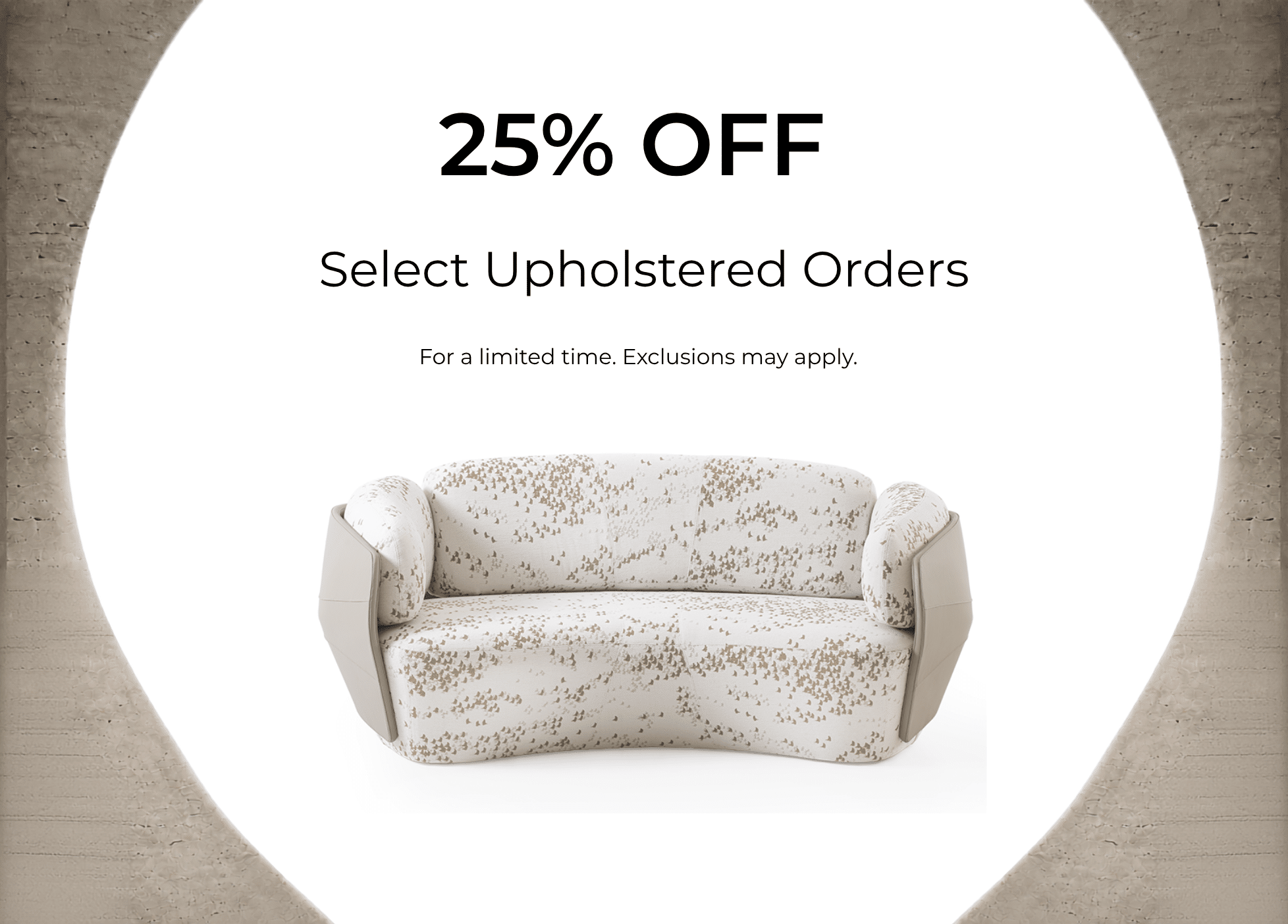 25% off select upholstered orders at BeDESIGN — limited time